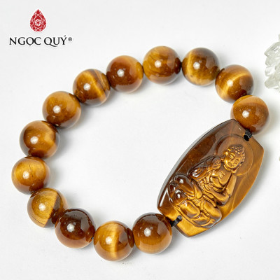 Vòng tay phật bản mệnh đá mắt hổ vàng nâu size hạt 12mm mệnh thổ, kim - Ngọc Quý Gemstones