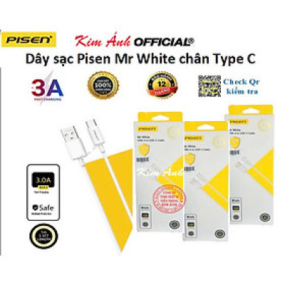 Dây sạc nhanh Pisen Mr White 3A, chân cắm Type-C 1 mét ( TC25-1000), Hàng chính hãng check Qr bảo hành 18 tháng