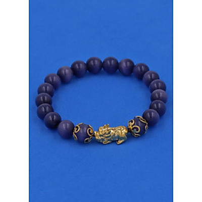 Chuỗi đeo tay Đá Mắt Mèo Tím 8 ly - cẩn Tỳ Hưu Phong Thủy inox vàng VMEITHHKV8 - hợp mệnh Hỏa, mệnh Thổ