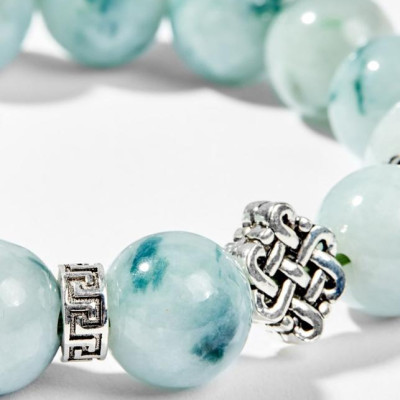 Vòng Tay Phong Thủy Nam Đá Cẩm Thạch Phỉ Thúy Phối Charm Kết Đồng Tâm Bạc (14mm) Mệnh Mộc, Hỏa Ngọc Quý Gemstones