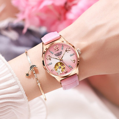 Đồng hồ nữ chính hãng KASSAW K900-2 ,Fullbox, Kính sapphire ,chống xước,chống nước,mặt hồng vỏ vàng hồng da, thép không gỉ 316L, Mới 100%,Bảo hành 24 tháng,thiết kế lộ cơ đơn giản,trẻ trung và sang trọng