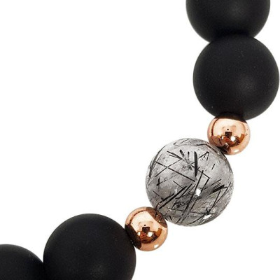 Vòng Tay Đá Nham Thạch Mix Thạch Anh Tóc Đen Mệnh Thủy Charm Quả Cầu Xanh Laliz NR.02