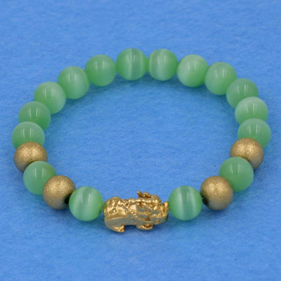 Chuỗi đeo tay đá mắt mèo xanh lá 8 ly - cẩn Tỳ Hưu inox vàng VMEXLTHVB8 + hộp nhung - hợp mệnh Mộc, mệnh Hỏa