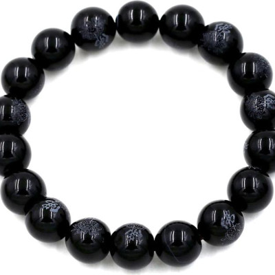 Vòng tay chuỗi hạt đá thạch anh Đen khắc chữ Phật 10 ly