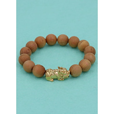 Vòng tay gỗ hoàng đàn 12 ly - cẩn Tỳ Hưu inox vàng VGHDTHV12