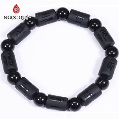 Vòng tay đá obsidian đốt trụ lục tự đại minh chú mệnh thủy, mộc - Ngọc Quý Gemstones