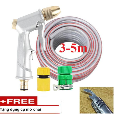 Bộ dây vòi xịt nước rửa xe,tưới cây .tăng áp 3 lần,loại 3m,5m 206701 đầu đồng,cút nối nhựa vàng+ tặng mở chai