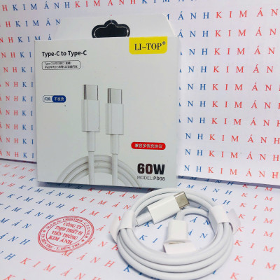 Dây sạc LI-TOP PD08 Công suất 60W chân Type C ra Type C, được dùng thử 30 ngày, Kim Ánh bảo hành hàng chính hãng 12 tháng