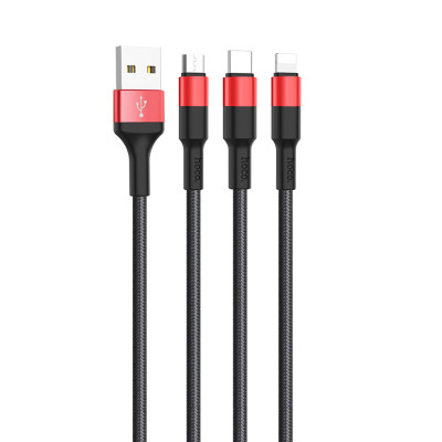 Cáp Sạc Hoco X26 3 đầu IPhone - MicroUsb - Type C Dây Dù Chông Đứt Dài 1M + Tặng Bọc Bảo Vệ Đầu Cáp - Chính Hãng 
