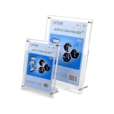 Kệ mica 1 mặt Enter F08A 15x21cm đế inox A5 đứng mica 5mm, Khung ảnh để bàn chân inox, Khung bằng khen