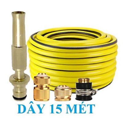 Bộ dây vòi xịt nước rửa xe, tưới cây . tăng áp 3 lần, loại 15m 206587 đầu đồng,cút đồng+ tặng đai