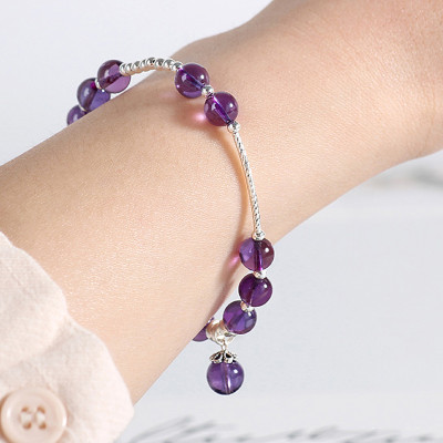 Vòng tay đá thạch anh tím phối charm bi bạc mệnh hỏa, thổ - Ngọc Quý Gemstones