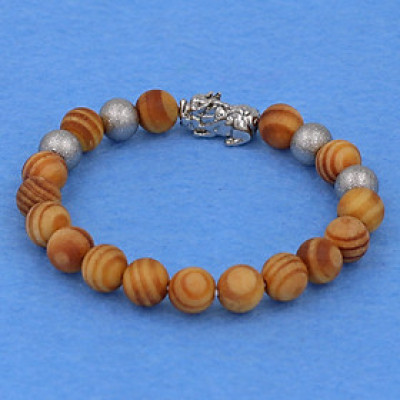 Vòng Tay Gỗ Huyết Rồng 8 ly Charm Tỳ Hưu Inox Bạc VGHRTHTB8