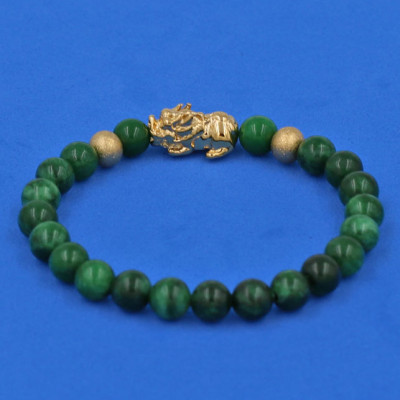 Vòng tay đá Cẩm Thạch Sơn Thủy 6 ly cẩn Tỳ Hưu inox vàng VCTDNTHHBV6 - hợp mệnh Hỏa, mệnh Mộc