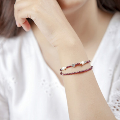 Vòng Tay Phong Thủy Ngọc hồng lựu (Garnet) mix Bạc 925 Cho Mạng Hỏa Thổ, Đá Thiên Nhiên AAAA, Món Qùa Trang Sức Ý nghĩa May Mắn Tài Lộc VT080