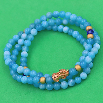 [Mệnh Thủy, Mộc] Bộ Vòng Chuỗi, Tràng Hạt 108 Hạt 6 Ly Đá Ngọc Tủy Xanh Biển Charm Tỳ Hưu Inox - Tràng Chuỗi Niệm Phật - An Yên - Thịnh Vượng - May Mắn - Tài Lộc - Bình An - Phong thủy 868