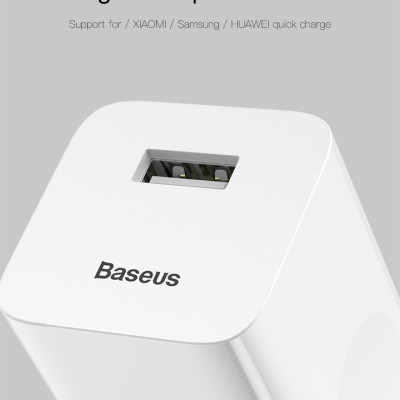 Cốc Củ sạc nhanh Baseus công suất 24W Công nghệ Sạc Nhanh Qualcomm QC 3.0 tự động điều chình dòng sạc - Hàng nhập khẩu