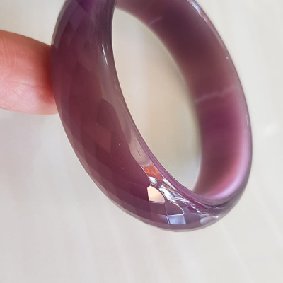 Vòng tay nữ đá mắt mèo bản hẹ giác tím mới đẹp Vòng Ni 54mm x cao 16mm x dầy 6,2mm Vòng màu tím nho chuẩn hợp nữ mệnh hỏa, mệnh thổ 49kg - 54kg đeo ạ