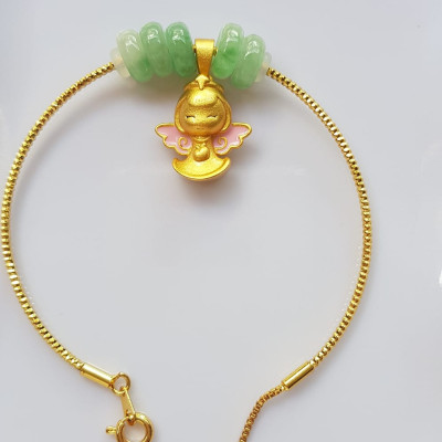 Vòng Tay charm xinh đẹp 5 đồng tiền đá cẩm thạch tự nhiên Vòng phối charm hình bé thiên thần vòng màu vàng khoen rút xinh Nữ đeo dễ thương ạ