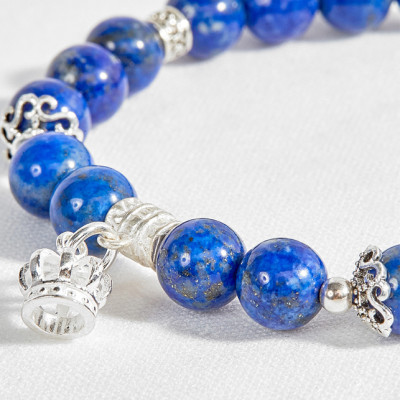 Vòng lapis lazuli phối charm vương miệng bạc Ngọc Quý Gemstones