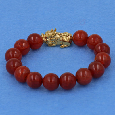 Vòng tay đá vân rồng đỏ 12 ly - cẩn Tỳ Hưu inox vàng VVROTHV12 - hợp mệnh Hỏa, mệnh Thổ