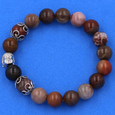 Chuỗi hạt đeo tay Gỗ Hóa Thạch 10 ly - Vòng tay Phật Tổ Như Lai inox bạc VGHTNLBKT10 - hợp tất cả các mệnh