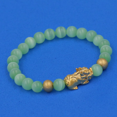 Chuỗi đeo tay đá Mắt Mèo xanh lá 6 ly cẩn Tỳ Hưu inox vàng VMEXLTHHBV6 - hợp mệnh Mộc, mệnh Hỏa