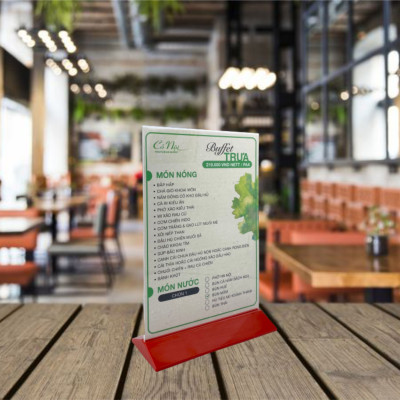 Kệ mica 2 mặt Enter E20 100x210mm đế màu, Kệ menu nhà hàng, Standee mica để bàn, Bảng quét mã QR Code