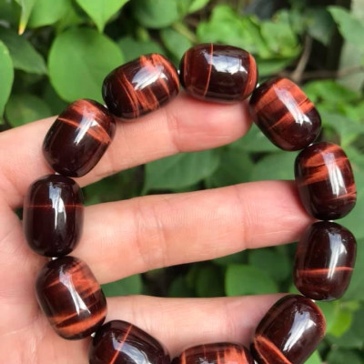 Vòng tay Nam Đá Thạch Anh Mắt Hổ Đỏ Nâu Lu Bóng Đẹp Size hạt 13mmx Dài 18mm  Nam mệnh Hoả Thổ  100% đá thiên nhiên tốt sức khỏe hợp mệnh tốt cho công việc