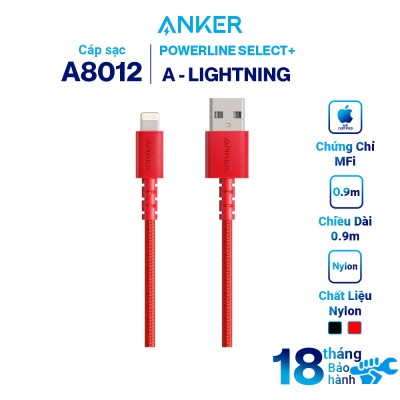 Dây Cáp Sạc Li.ght.ning Chuẩn M.F.i Cho i.Phone Anker Li.ght.ning PowerLine Select+ A8012 0.9m / A8013 1.8m - Hàng Chính Hãng