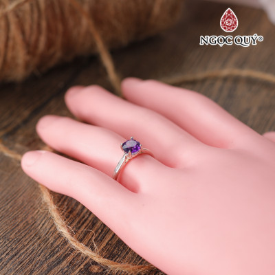 Nhẫn bạc mỏng thạch anh tím Ni16 mệnh hỏa. thổ - Ngọc Quý Gemstones