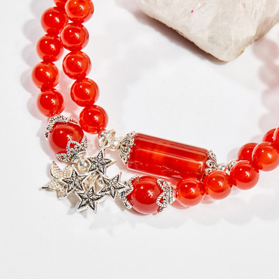 Vòng chuỗi hạt đeo tay 2 line nữ đá mã não đỏ charm ngôi sao 6mm mệnh hỏa , thổ - Ngọc Quý Gemstones
