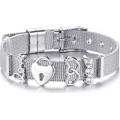 Vòng tay lắc tay nữ titant sang trọng biểu tượng ổ khóa trái tim đôi love và hàng đá