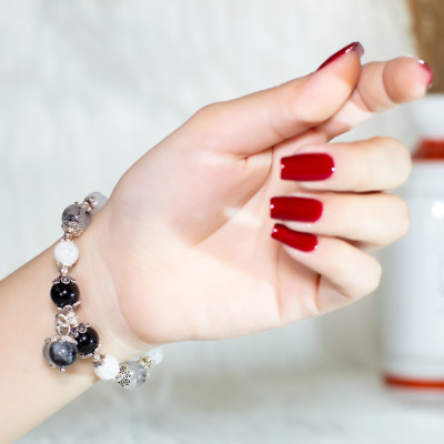 Vòng ta đá mặt trăng+ Onyx+ thách anh tóc đen thiên nhiên BlackMount #VT014