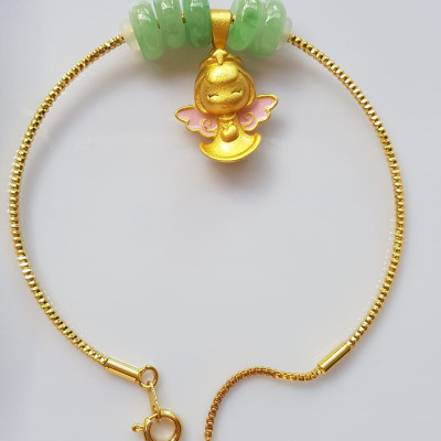 Vòng Tay charm xinh đẹp 5 đồng tiền đá cẩm thạch tự nhiên Vòng phối charm hình bé thiên thần vòng màu vàng khoen rút xinh Nữ đeo dễ thương ạ