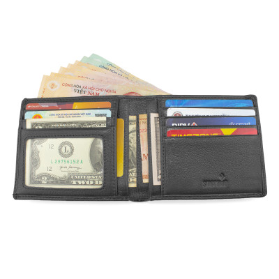 Ví Da Nam, Bóp Da Nam Smeraldo SM212 - Ví Ngang Da Bò Màu Đen, Nâu