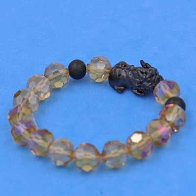 Vòng tay Tỳ Hưu Inox 2 Bi Mix Pha Lê Cắt Giác Nâu 10 ly VFLGNTHEHB10 - Vòng tay thời trang phong thủy