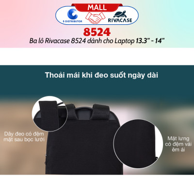 Balô Rivacase 8524 Để Vừa Laptop 13.3" - 14" - Bảo Hành 24 Tháng - Hàng Chính Hãng