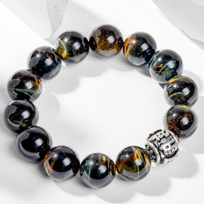 Vòng Tay Phong Thủy Nam Đá Mắt Hổ Xanh Đen Phối Charm Bạc (16mm) Mệnh Thủy, Mộc Ngọc Quý Gemstones