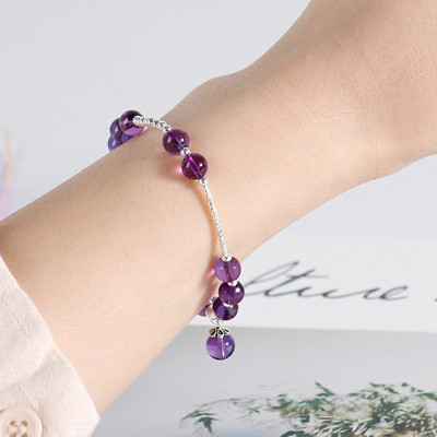 Vòng tay đá thạch anh tím phối charm bi bạc mệnh hỏa, thổ - Ngọc Quý Gemstones