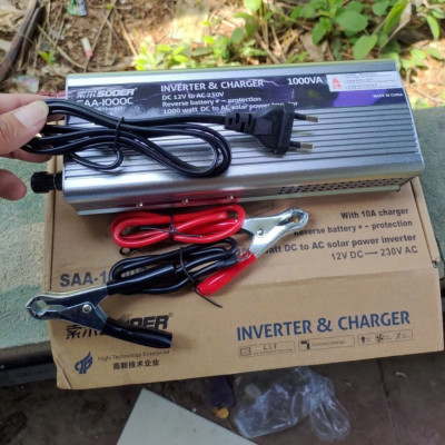 chuyển đổi điện 12v lên 220v 1000w CÔNG SUẤT ĐỦ có sạc ắc quy 10a 2IN1 dây đồng hồ