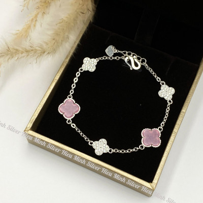 Lắc Tay Bạc 925 Cỏ 4 Lá Mix Màu BẠC HIỂU MINH LTU623