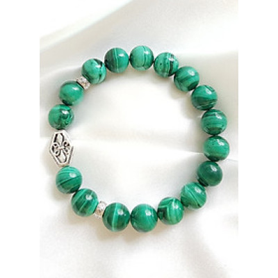 Vòng Tay Laliz Nam Mệnh Mộc, Hỏa Đá Khổng Tước 10ly Charm Bạc - TAR.14