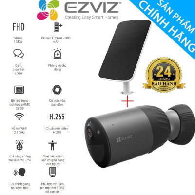 Camera Wifi ngoài trời Dùng Pin Sạc in EZVIZ CS-BC1C + kèm pin mặt trời CS-CMT-Solar - hàng chính hãng