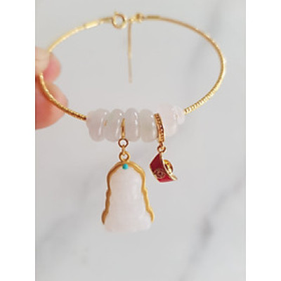 Vòng Tay Charm Phối 5 Đồng tiền đá cẩm thạch trắng tự nhiên  Phối mặt phật đá cẩm thạch trắng thỏi vàng đỏ may mắn vòng màu vàng rất xinh  Chuẩn hợp may mắn nữ mệnh kim mệnh thủy đeo ạ