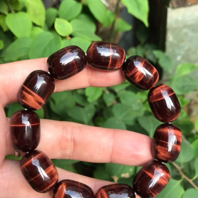 Vòng tay Nam Đá Thạch Anh Mắt Hổ Đỏ Nâu Lu Bóng Đẹp Size hạt 13mmx Dài 18mm  Nam mệnh Hoả Thổ  100% đá thiên nhiên tốt sức khỏe hợp mệnh tốt cho công việc