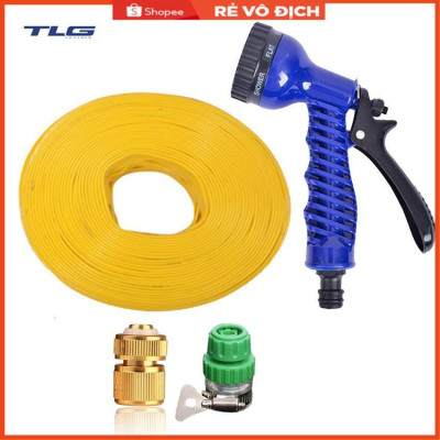 Bộ dây vòi xịt rửa xe, tưới cây, dọn dẹp nhà cửa 7-10m (cút đồng nối nhựa xanh) 206843