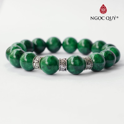 Vòng tay chuỗi hạt đá thiên nhiên phối charm bạc hạt 12mm - Ngọc Quý