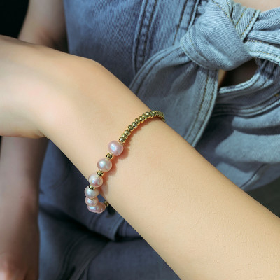 Combo Lắc tay Ngọc Trai Nuôi cấy tự nhiên, cấu trúc vân tay, đính hạt Châu mạ vàng 18K, Màu Cam Nhạt, Hạt Trai 6li, kèm Bản PHOTOCOPY Giấy KIỂM/ GIÁM ĐỊNH, hộp Lót Nhung Gấm