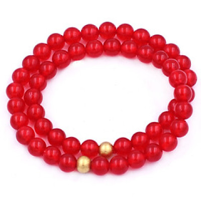 [Mệnh Hỏa, Thổ] Vòng Chuỗi Đôi 6 Ly Đá Thạch Anh Đỏ Charm Bi Inox VTAOHBD